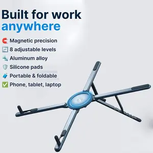 Magnetic Multi-Function Aluminum Phone Stand, Foldable Magnetic Laptop Stand, Portable Adjustable Stand for Phone Tablet Notebook, Heat Dissipation
