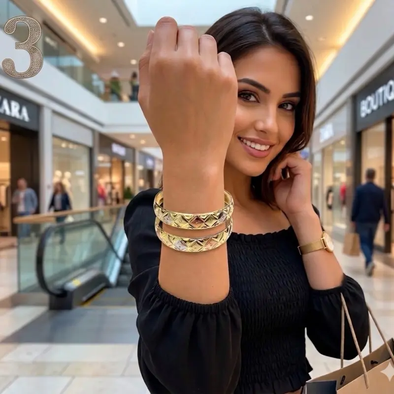 Women's Exquisite 3-Tone Stack Bangle Bracelet - BUY 1 Get 1 FREE, 5 (62mm inner diameter), 10mm Wide Costume Jewelry, Accessories for Women, Elevate Your Wristwear, Bracelets For Women, Jewelry Stack