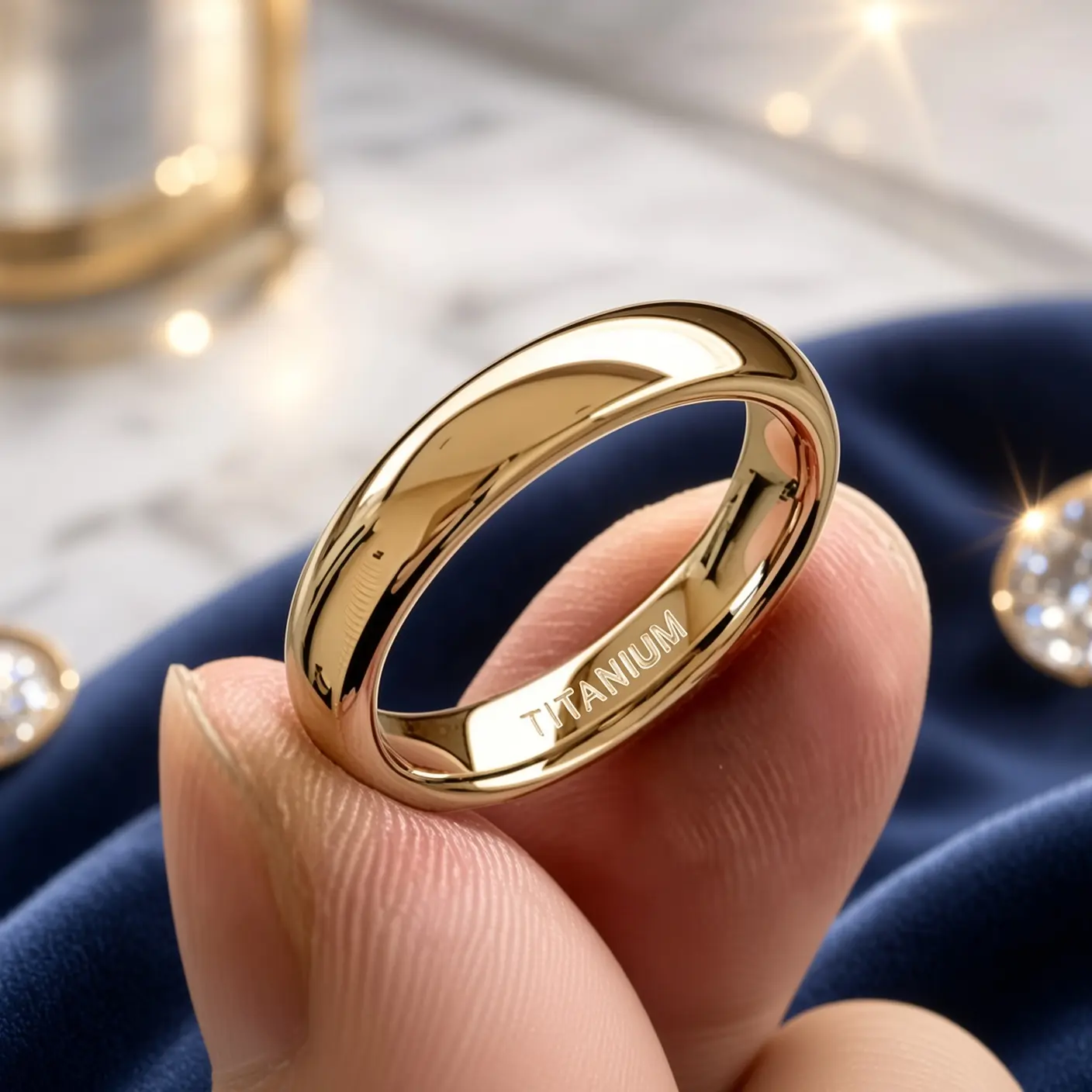 Unisex 4mm Polished Dome Round Finger Ring, 18K Gold Plated Titanium Comfort Fit Plain Band, Non Tarnish Tarnish Proof Minimalist Stackable Jewelry for Daily Wear, Wedding Promise, Finger Rings, Non Tarnish Jewelry