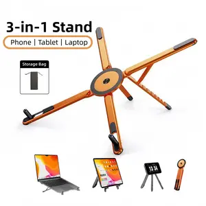 3-in-1 Magnetic Tripod Stand for Phone, Tablet & Laptop – Foldable Portable Holder with 8-Level Height Adjustment, Adjustable Desktop Mount for 4–16” Devices