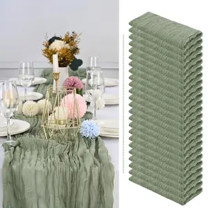 Showgeous 24-Pack 35×120 Inch Gauze Table Runners – Boho Cheesecloth Table Decor for Weddings, Valentine’s Day, Baby Shower, Engagements, Birthday Parties & Elegant Event Tablescapes Pleated Reusable