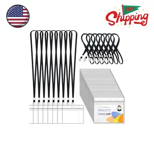 100Pcs Lanyards for Id Badges and 100 Pcs Clear Plastic Horizontal Name Badge ID Card Holders