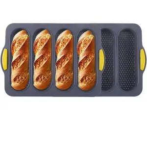 Set of 1 with four buns French bread loaf pan bread pan non-stick pan easy to release household silicone food baking breakfast afternoon tea romantic dinner tool (black)