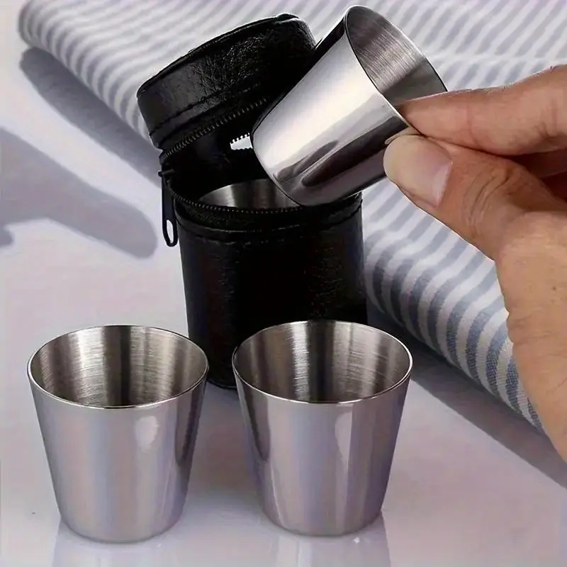 6-Piece Outdoor Travel Stainless Steel Cup Set, Portable Wine Glass with Storage Bag, Camping Kitchenware, 1.01oz Beverage Cups, Picnic Party Decor, Halloween Christmas Supplies