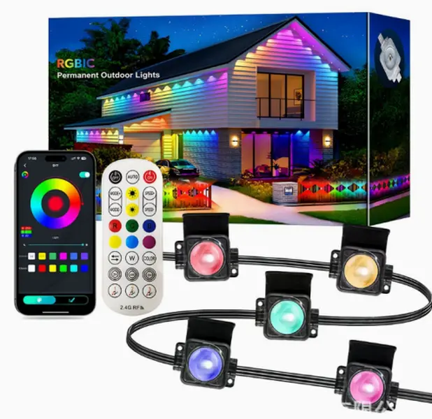 Smart RGB Permanent Outdoor Lights, IP67 Waterproof LED Eaves Lights with App Control & Music Sync, Year-Round Roof Soffit Strip Lights for Christmas, Halloween, 4th of July, Holiday Backyard Decor