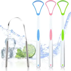 4PCS Stainless Steel Tongue Scraper - BPA Free Oral Hygiene Brushes for Fresher Breath