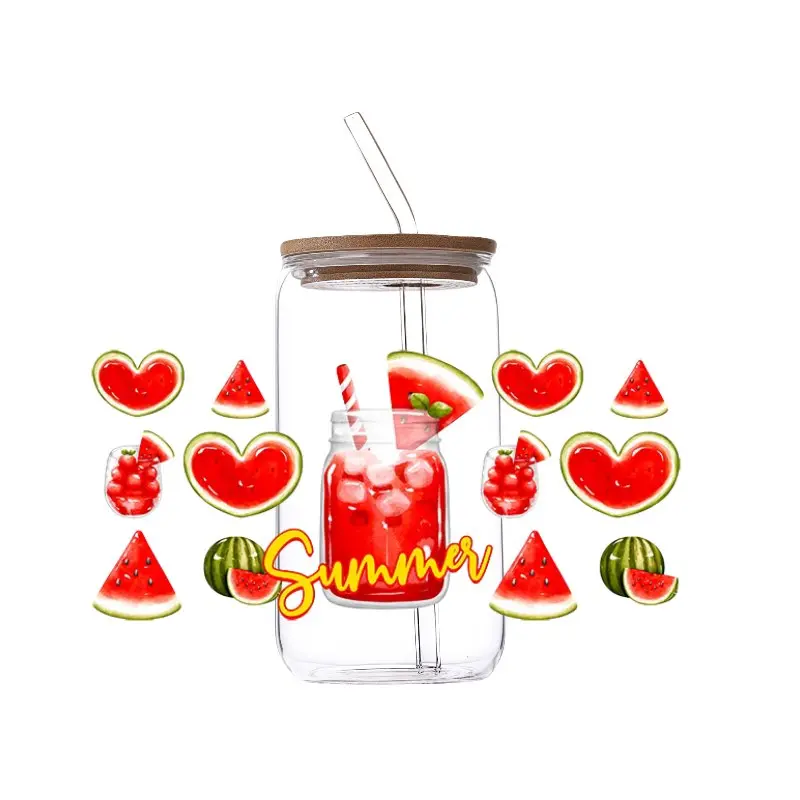 UV DTF Cup Wraps for 16oz Libbey Glass Tumbler - Summer Fruit, Tropical Berry Citrus Drink Decals, Waterproof Cold-Apply Long-Lasting Transfer Decal