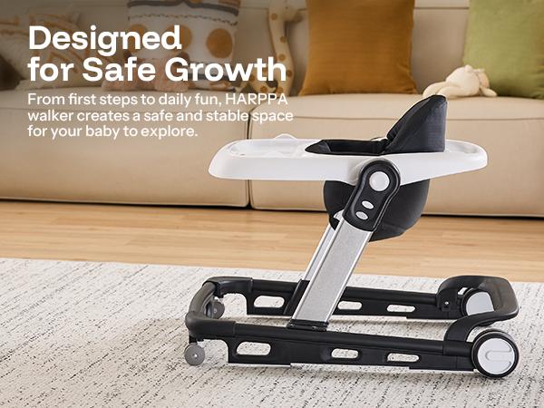 HARPPA Paddlo Lite | Adjustable Infant Toddler Baby Walker, andador Foldable Baby Walker with Wheels & Dining Plate, For 6-18 Months Babies, Baby Items Essential