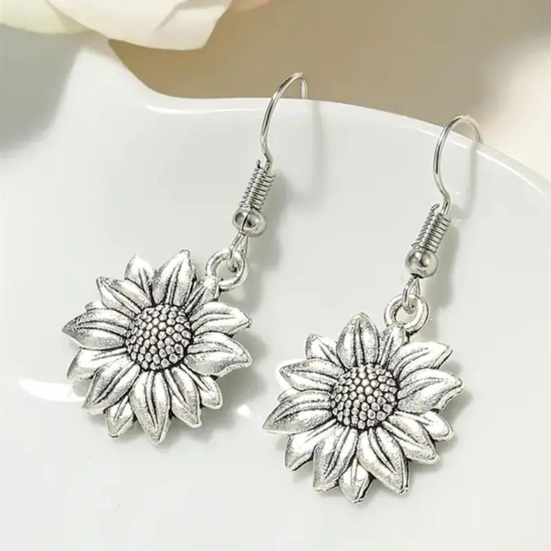 1 Pair Flower Shape Decorative Drop Earrings, Ear Hook Design, Vintage Boho Jewelry for Women, Lightweight Earring, Dangle Earrings, Dangling Earrings, Bohemian Earrings