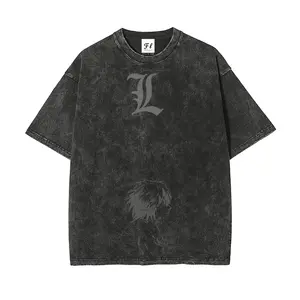 Death Note L Lawliet Washed Vintage Anime Tee Retro Grunge Streetwear Soft Cotton Unisex Casual Graphic Tshirt Couple Gift