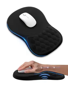 Ergonomic Mouse Pad with Wrist Rest, Slope Design Memory Foam Support, Smooth Lycra Surface, Non-Slip PU Base, Comfortable Mouse Mat for Office, Home, Computer Desk (Black)