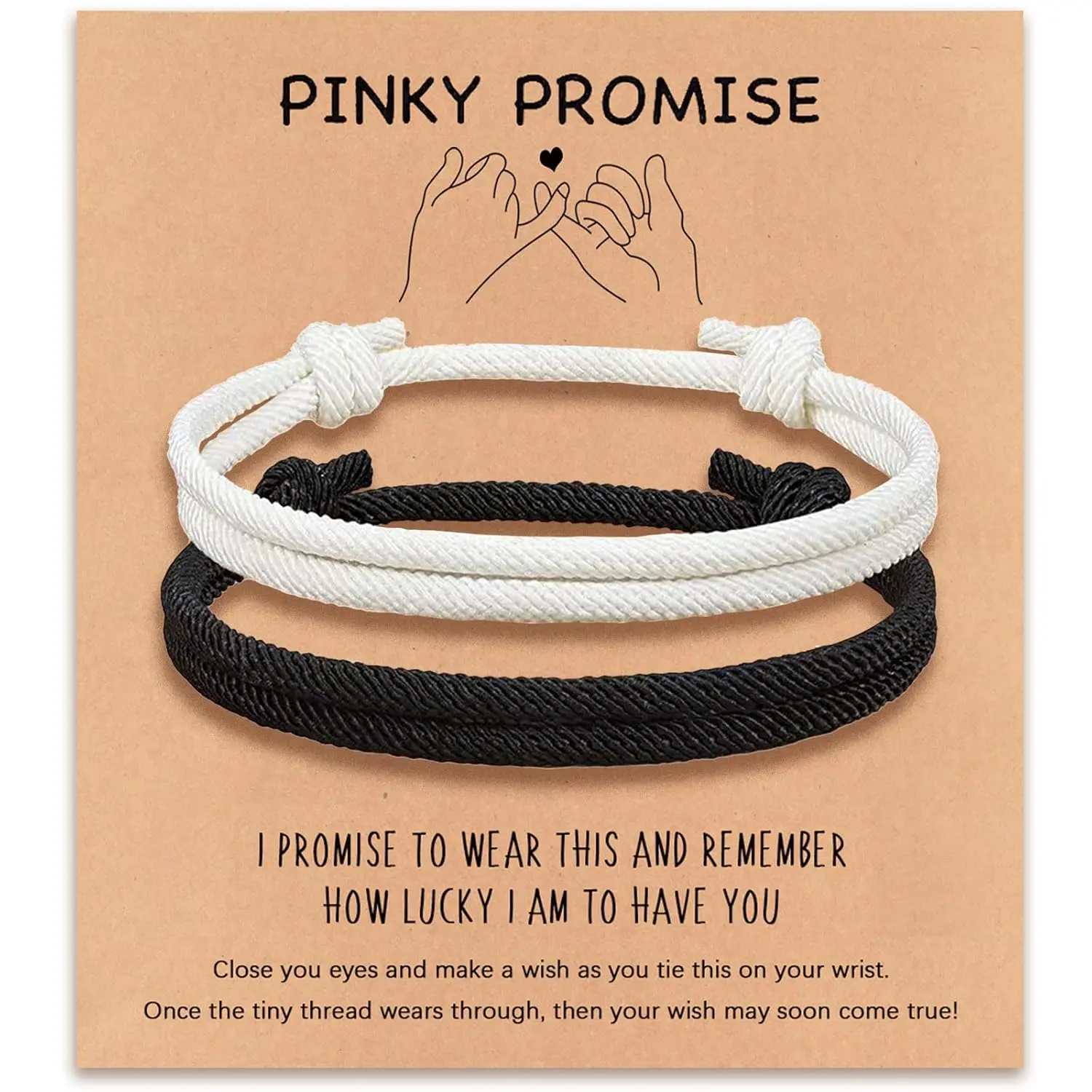 Matching Adjustable Rope Bracelet for Couples, Pinky Promise Bracelet Anniversary Valentines Day Birthday Christmas  for Him and Her