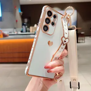Electroplated Solid Heart Phone Case with Lanyard and Wrist Strap, Portable for Daily Use and Travel, Fits Samsung Galaxy A12 A13 A25 A52 A36 A17 A53 A54 A55 A56