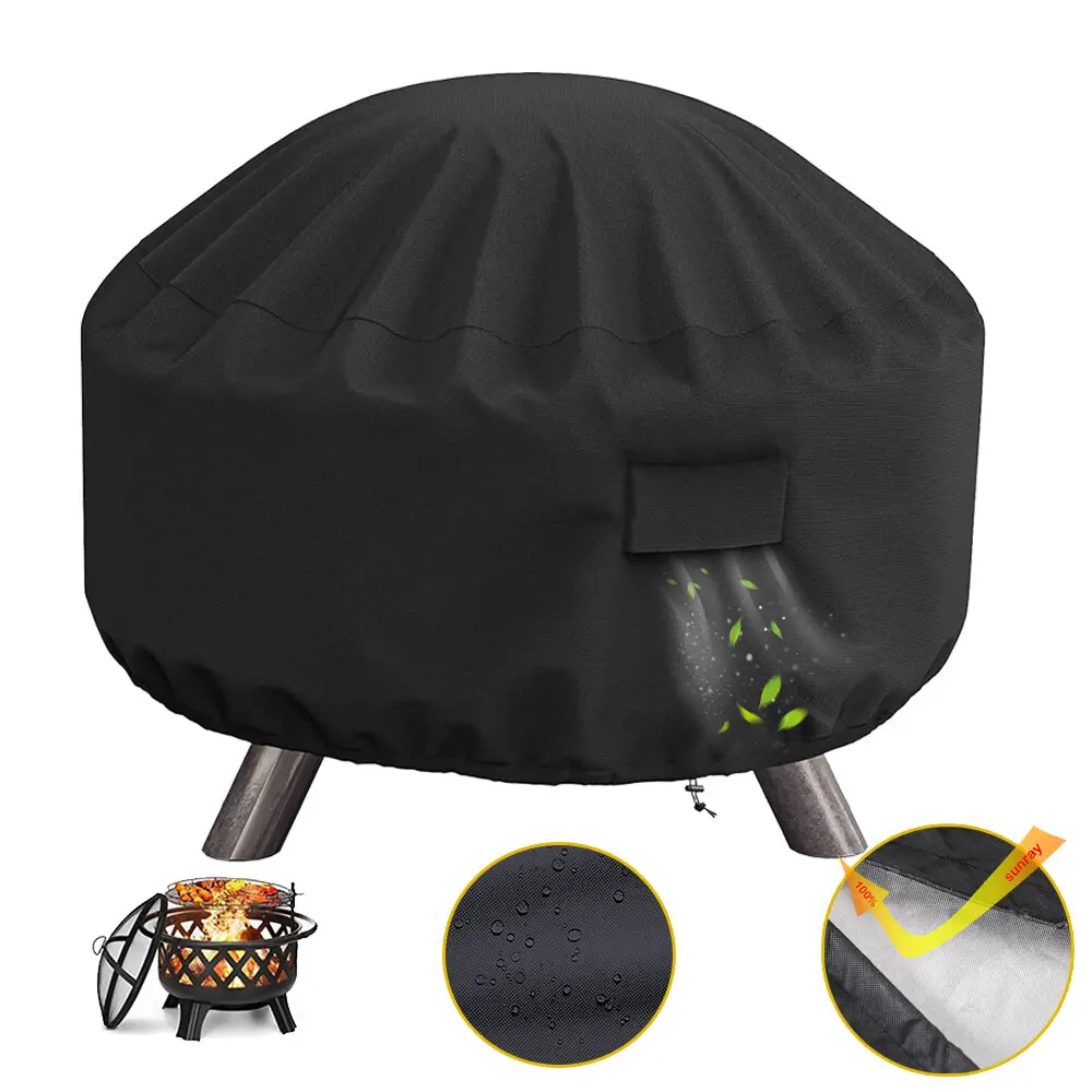 30” Waterproof Fire Pit Cover Round, Heavy Duty Firepit Fire Bowl Fireplace Outdoor Patio Garden Kettle Grill Cover, Black