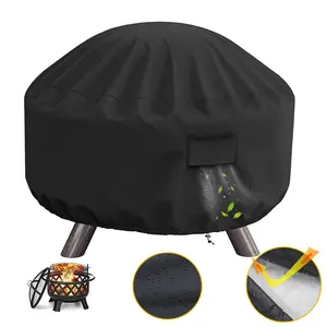 30” Waterproof Fire Pit Cover Round, Heavy Duty Firepit Fire Bowl Fireplace Outdoor Patio Garden Kettle Grill Cover, Black