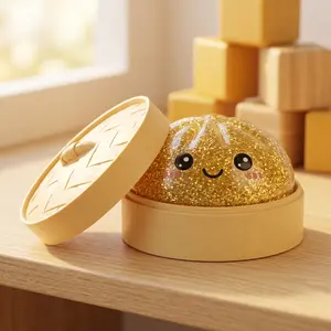 Glitter Gold Dumpling Squishy Fidget Toy Cute Steamed Bun Stress Relief Squeeze Sensory Toy for Kids Adults ADHD Anxiety Relief Kawaii Desk Decor Slow Rising Dough Ball Stocking Stuffer Gift Party Favor Fun Relaxing Mood Booster Toy
