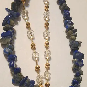 Sodalite Crystal Anklet with Gold Beads and Clear Quartz Stones for Women's Fashion Jewelry