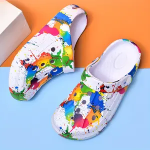 Men'S And Women'S Couple Fashion Casual Thick-Soled Spray Ink Rainbow Clogs, Comfortable Garden Shoes for Outdoor Sports with Air Cushion Sandals.