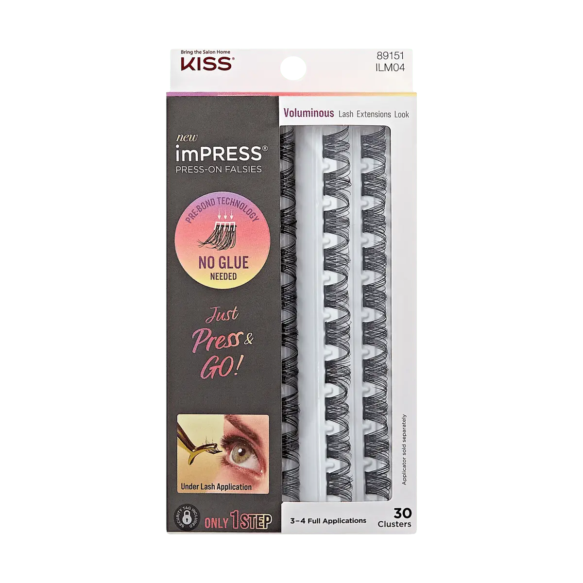 Impress Falsies Pre-Glued False Eyelashes Refills - Voluminous | 30 Lash Clusters, 10mm-14mm