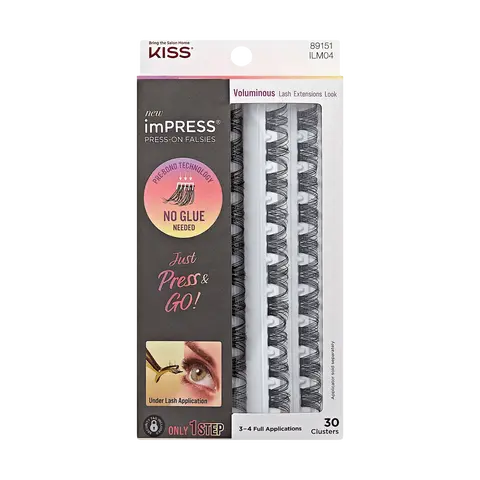 Impress Falsies Pre-Glued False Eyelashes Refills - Voluminous | 30 Lash Clusters, 10mm-14mm
