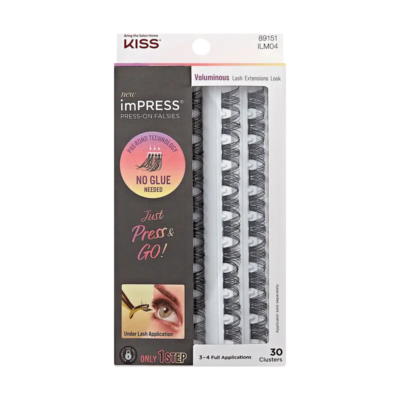 Impress Falsies Pre-Glued False Eyelashes Refills - Voluminous | 30 Lash Clusters, 10mm-14mm