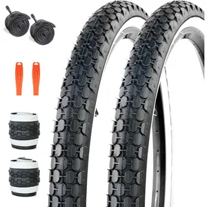 24/26x2.125 Folding Tire Tube Set Classic Tread for Beach Cruiser & Commuter Bikes