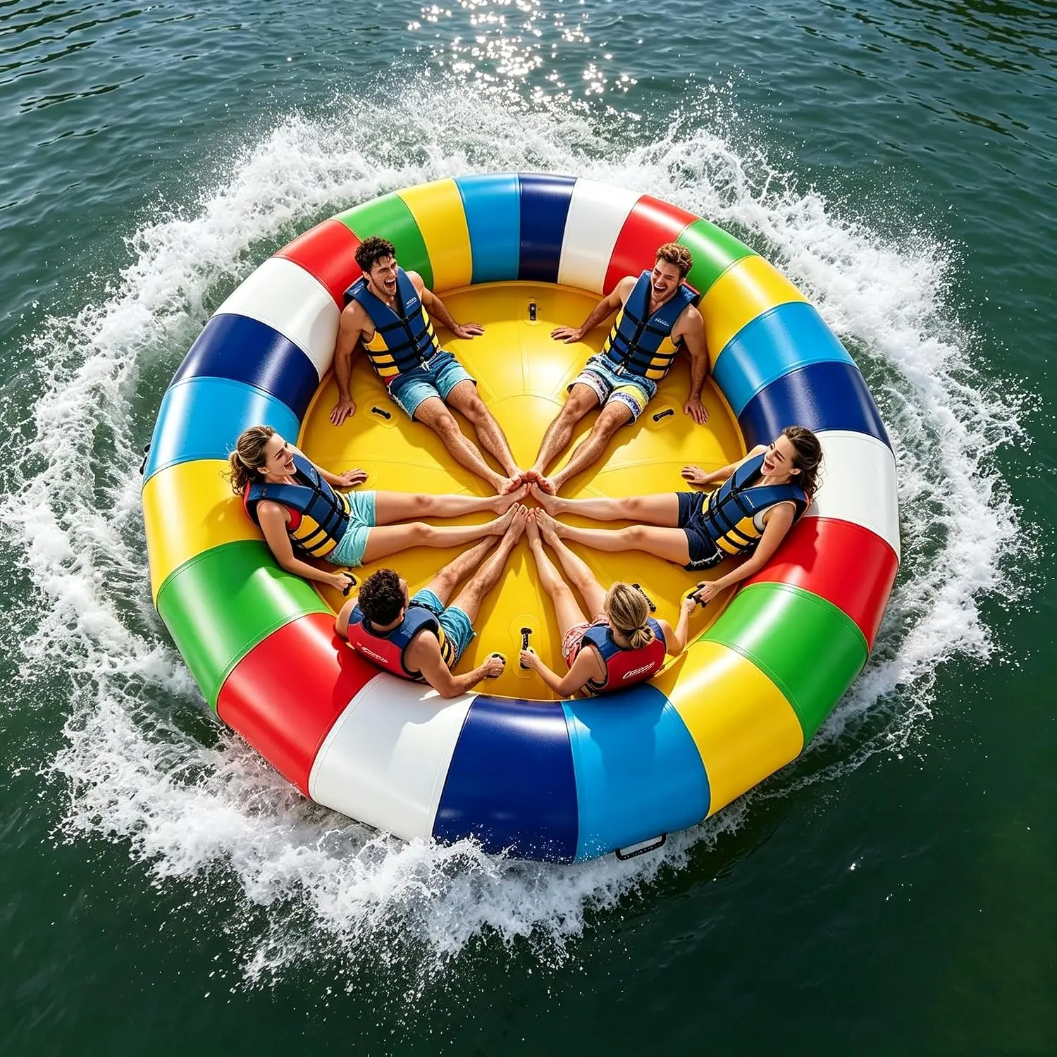 GREG6-Person Inflatable Rotating Towable Tube, Spinning UFO Disco Boat | Quick inflation towable tube with reinforced handles, ideal for lakes, rivers and all kinds of water sports