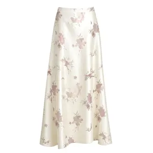 Plus Size - Plus Size - Plus Size Women'S Satin Print A-Line Midi Dress, Elegant And Flowing High-Low Skirt, And Fashionable