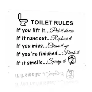 12x8 Inch Aluminum Metal Sign, Funny Toilet Rules Bathroom Wall Decor - "If You Lift It... Put It Down" Humorous Restroom Etiquette Sign