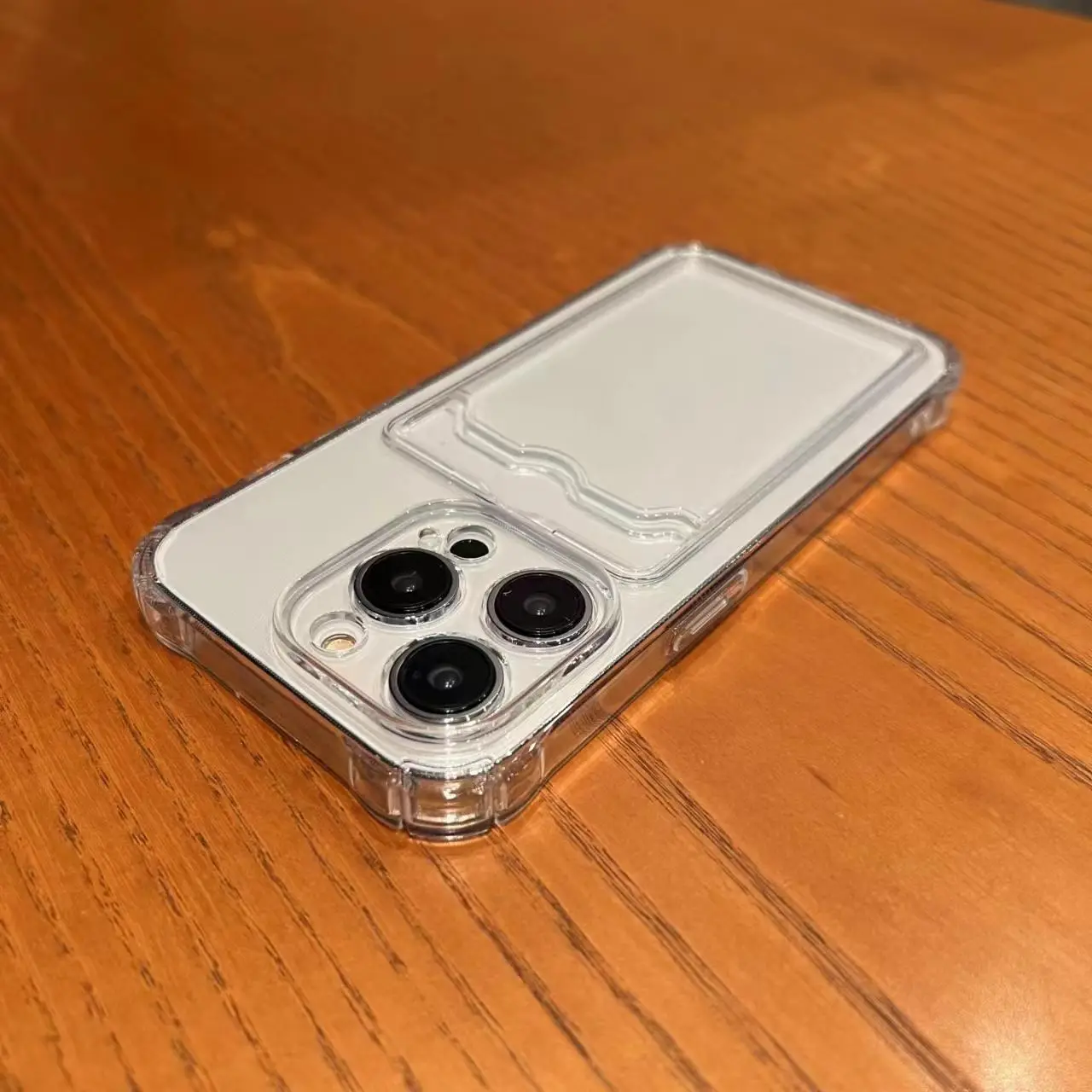 Transparent iPhone Case with Card Holder, Shakeproof Phone Cases for iPhone X 11 12 13 14 Pro Max, Smartphone Shockproof Protector Cover, Phone Access