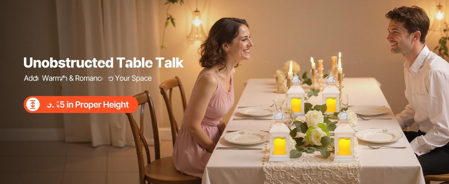 12 Pack Decorative Lanterns with LED Flameless Candles, Plastic Frame and Glass Panels, Wall Hanging Indoor Porch Lanterns for Wedding Tables and Party Decor, Farmhouse Style White