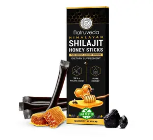 Natruveda, Himalayan Shilajit Honey Sticks for Men & Women - 75%+ Fulvic Acid & Trace Minerals - Raw Honey, Saffron & Himalayan Shilajit Resin - 10 Sticks Pack