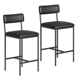 Garvee Bar Stools Set of 2, Counter Height Bar Stools with Footrest, PU Leather Kitchen Barstools, Bar Chairs with Back for Kitchen Island, Apartment, Counter Bar, Easy Assembly, Classic Black