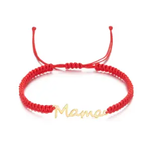 Letter Mama Charm Red String Bracelet for Women Handmade Wax Rope Adjustable Bracelets Wristband Jewelry Mother Day Gift