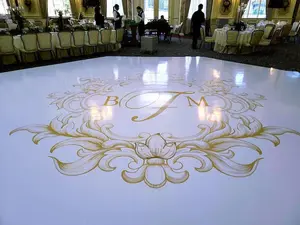 Complete Custom Decal Dance Floor Wrap Vinyl with Glossy White Finish Printed Monogram Initials Names & Border Trim Removable Decorative Stickers