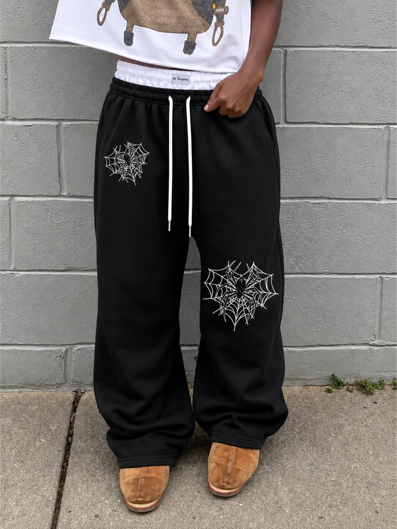 Men's Baggy Sweatpants 100% Cotton Spiderweb Graphic Pants, Relaxed Wide Leg Jogger Pants with Elastic Drawstring Waist, Deep Pockets, Streetwear Lounge Bottoms for Men, Casual Track Pants for Weekend Outfits
