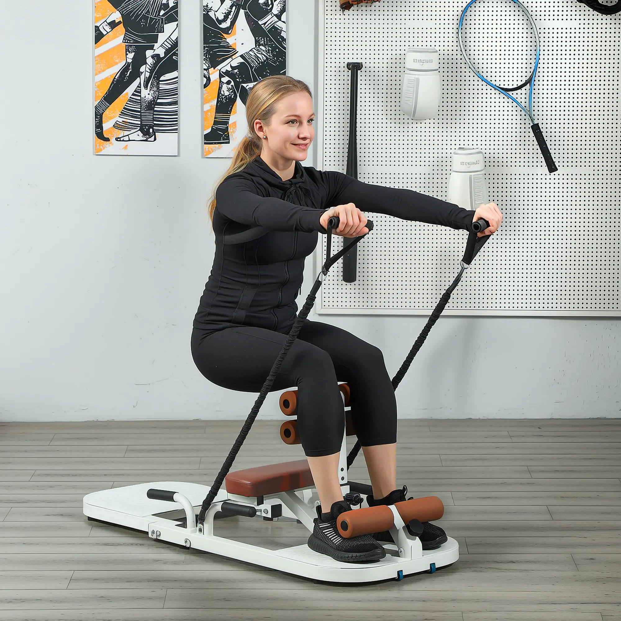 Foldable Sissy Squat Machine, Hip Thrust Machine with Push Up Stand, Multipurpose Glute Workout Equipment, White