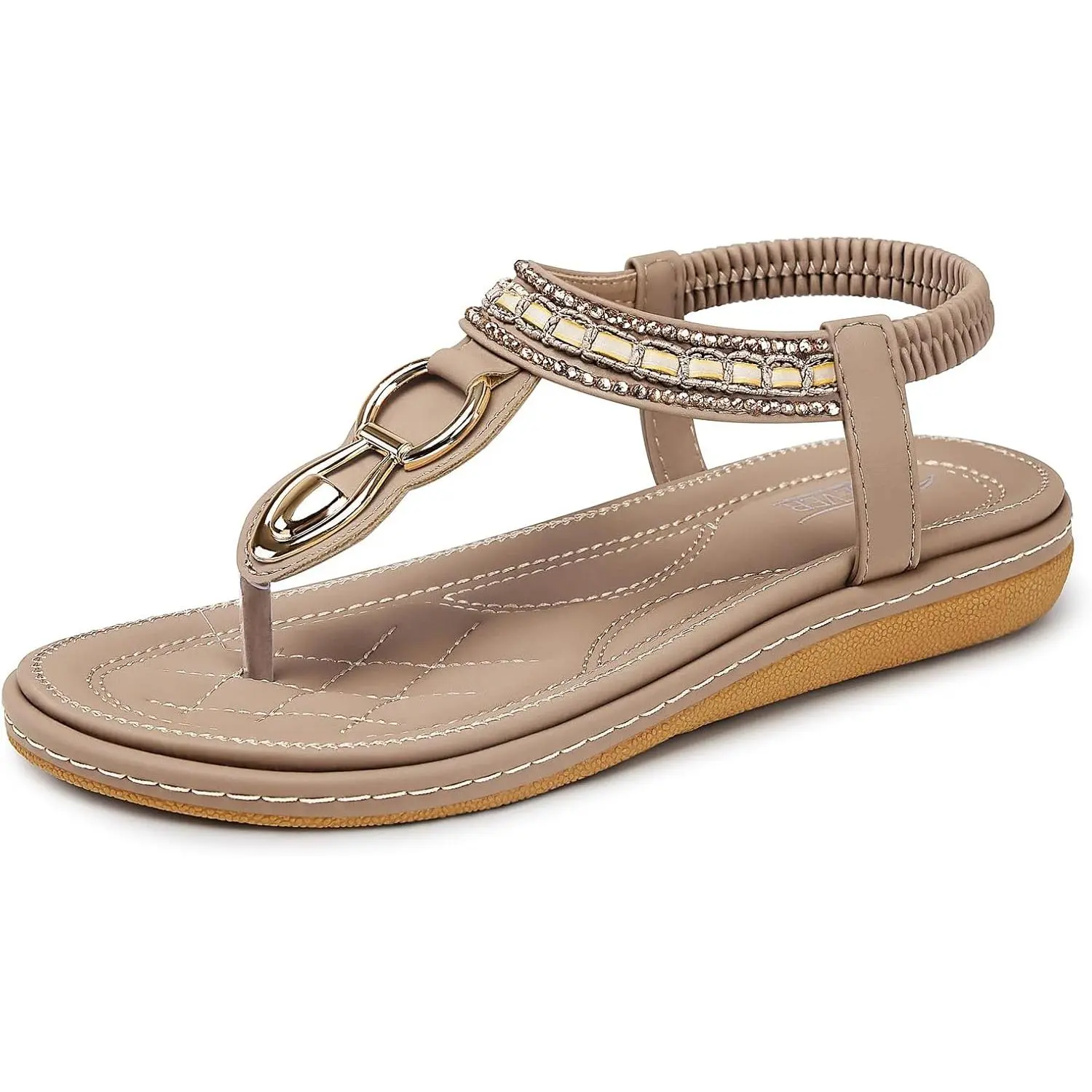SHIBEVER Womens Sandals Dressy Summer: Women Comfortable Walking Flat Bohemian T-Strap Ladies Casual Comfy Sandals