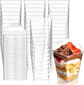 30 packs 5 oz  dessert cups with lids and spoon  clear plastic dessert parfait   party glasse small reusable fruit ice cream pudding cup  Disposable