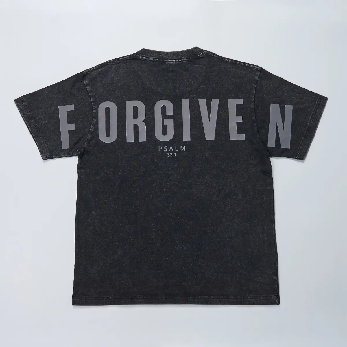FORGIVENRY Forgiven Psalm 32:1 Print Acid Washed Oversized Cotton T-shirt - Soft Unisex Fit, Deep Design, Premium Comfort, Versatile Style, Black, Christian, Jesus, Sizes S-2XL - Womenswear