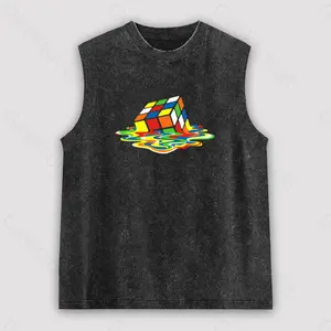 Magic Cube Colourful Unisex Washed Tank Top - Colourful Magic Cube Design, Fun and Geometric Graphic, Comfortable Sleeveless Tank for Puzzle and Game Lovers