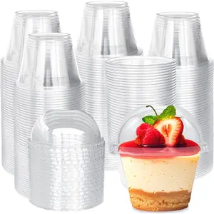 100 Pack 6 oz Plastic Cups with Dome  (No Hole), Clear PET Dessert Cups,Disposable Party Dessert Cups for Fruit,Parfait,Pudding,Yogurt,Ice Cream,Cold Drinks