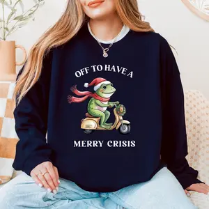 Off to Have a Merry Crisis, Holiday Humor Gift ,Funny Christmas Frog T-Shirt