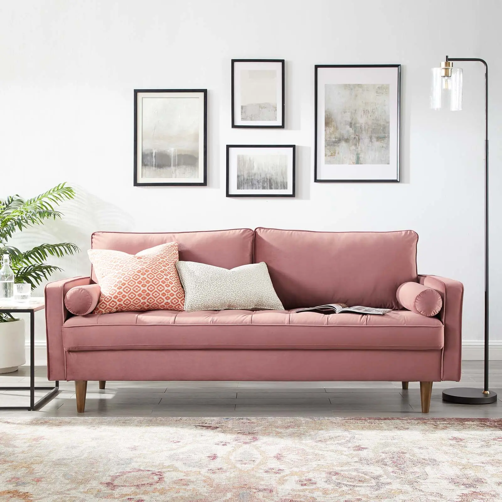 Modway Valour Modern Upholstered Sofa, Performance Velvet, Dusty Rose