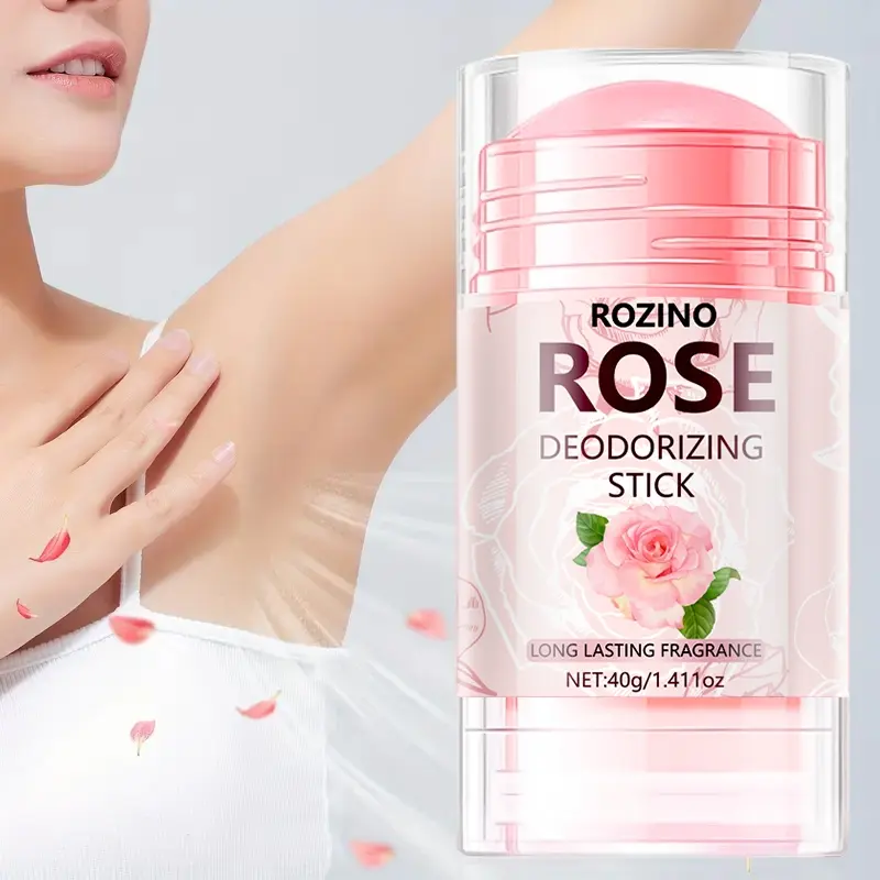 Rozino Rose Solid Stick Deodorant 40g, Floral Long-Lasting Fragrance, Anti-Odor Formula, Portable Rod Design, Body Deodorizer, for Daily Use, Sports, Travel & Body Care