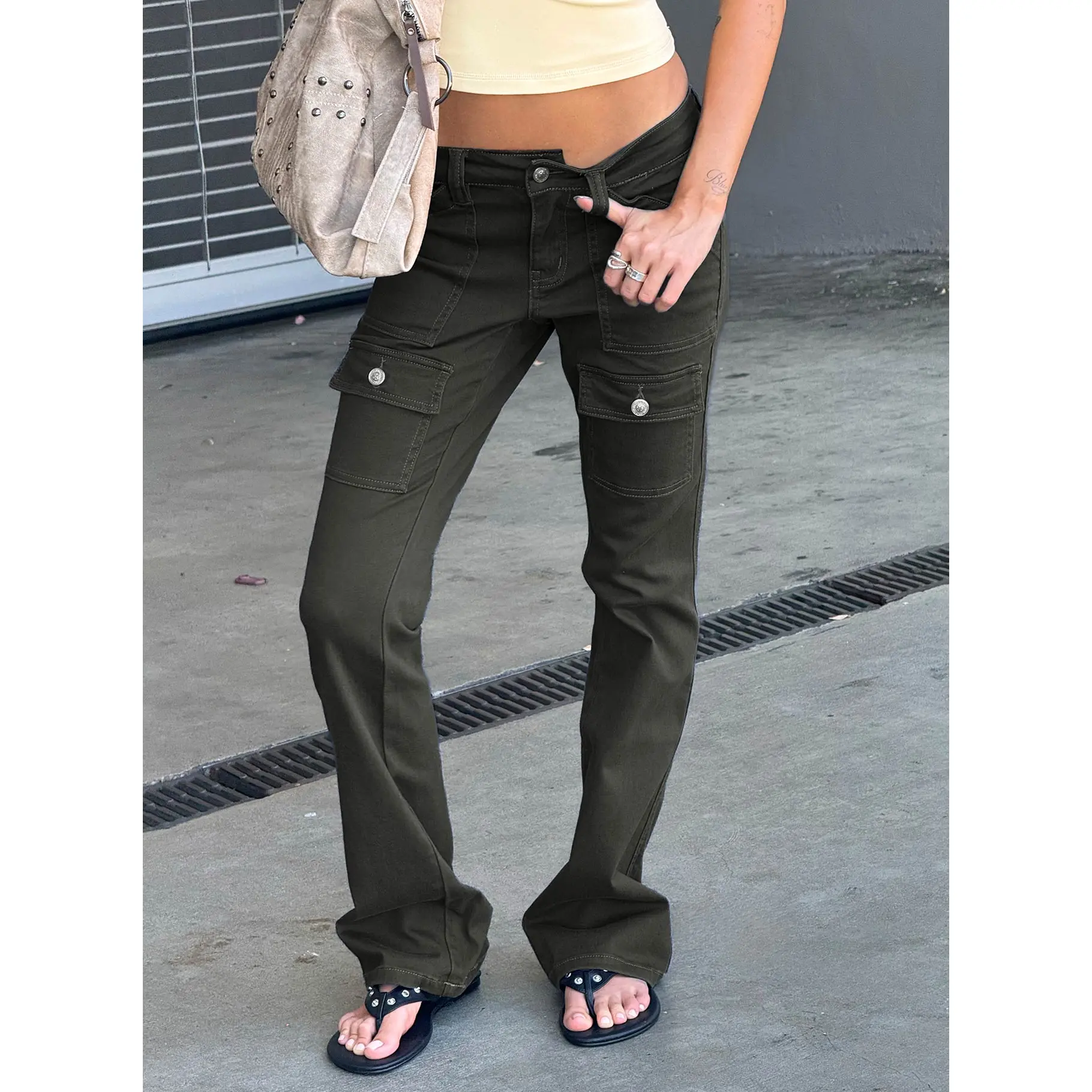 Trust Fund Low Rise Bootleg Cargo Pants Charcoal