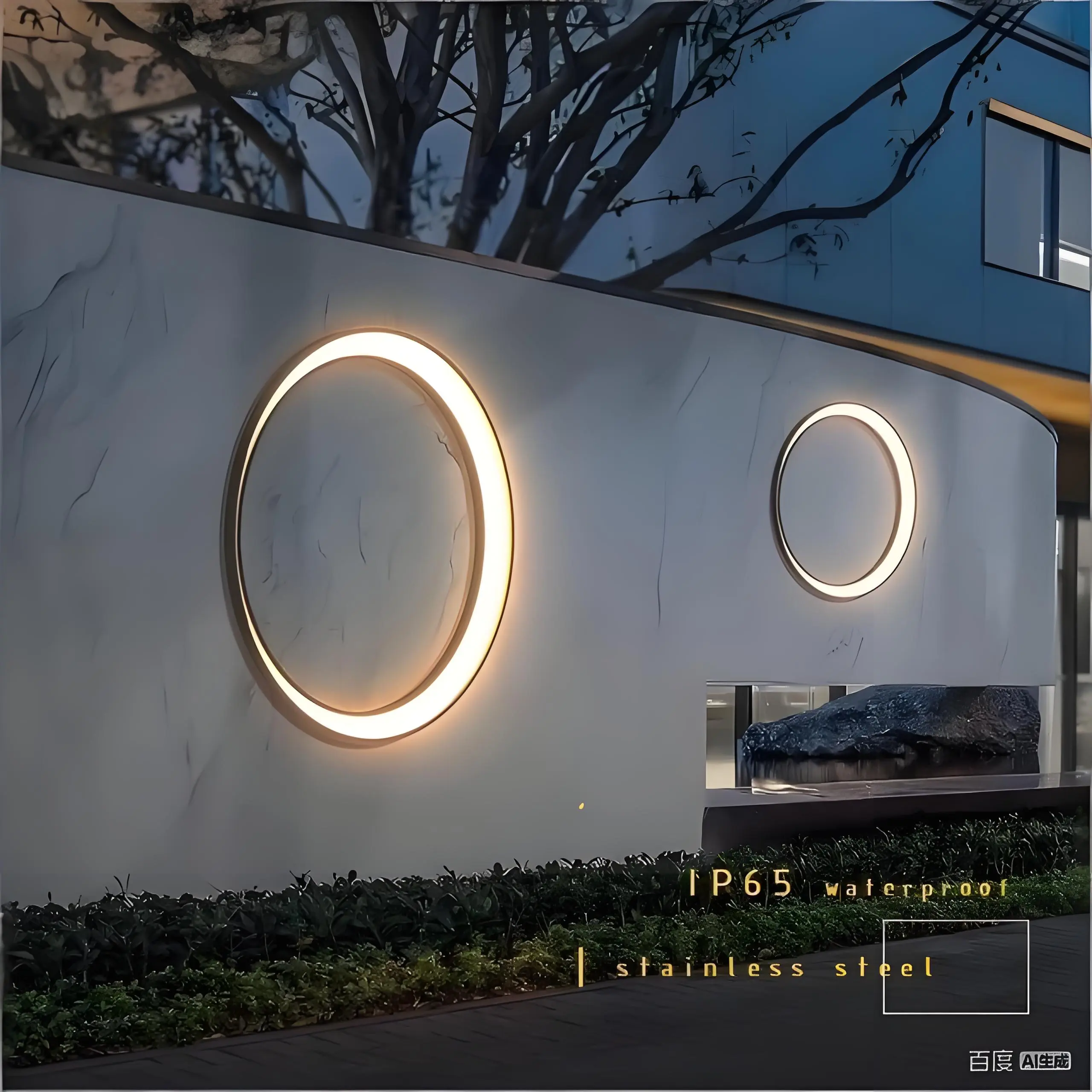 Outdoor Circular Wall Light, IP65 Water Resistant 8mm Thick Stainless Steel Ring Sconce, 110v-250v 15w-45w Lamp for Villa Garden Courtyard Background Wall
