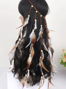 Boho Feather Headband, Long Boho Hair Accessories, Indian Style Headwear, Feathers & Fringes, Perfect for Parties & Daily Wear, Hairpiece
