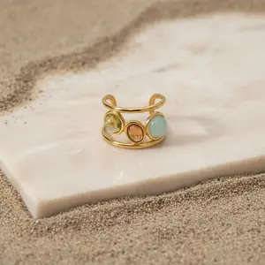 Gold Peridot Crystal Ring | Dainty Open Oval Stone Ring | Handmade Wire Wrapped Jewelry | Beachy Island Jewelry