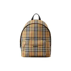 Burberry Men's Backpack with 3D Logo Zipper Opening and Check Pattern in Heritage Beige